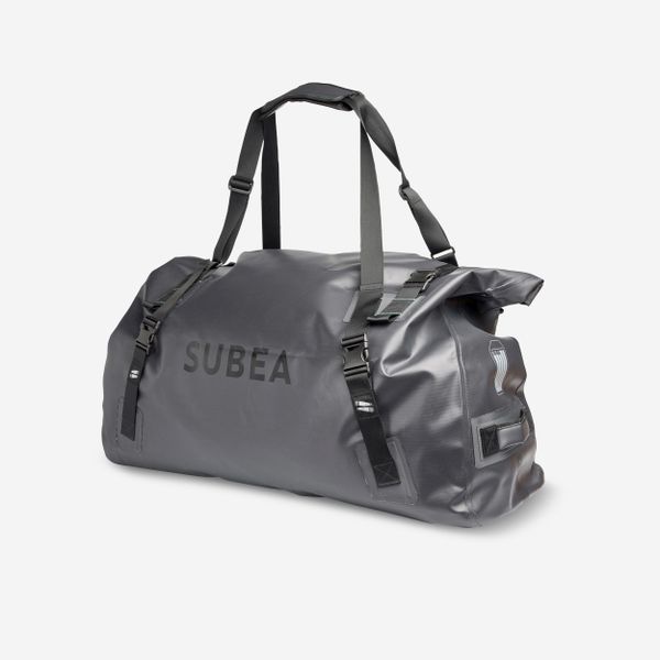 Torba nurkowa Decathlon SCD 100 l IPX6. Czarne torby na ramię Decathlon, bez wzorów, z materiału, na ramię, duże, bez dodatków. Za 319.99 zł.