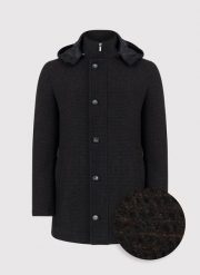 PAKO LORENTE – Czarno-brązowy męski z odpinanym kapturem P22WF-7X-012-S-0 - Pako Lorente. Brązowe płaszcze Pako Lorente, na zimę, m, bez wzorów, eleganckie, z kapturem. Za 399.99 zł.