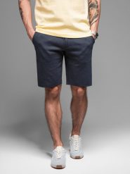 Casualowe męskie szorty SLIM FIT z dzianiny żakardowej – granatowe V1 OM-SRCS-0168 - XXL. Niebieskie szorty Ombre Clothing, l, bez wzorów, z bawełny, eleganckie. Za 161.99 zł.