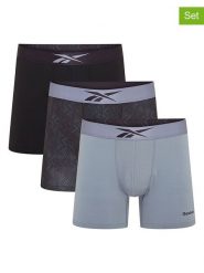 Reebok Bokserki (3 pary) "Jennison" w kolorze czarnym i szarym rozmiar: L. Czarne bokserki Reebok, l, bez wzorów. Za 70.74 zł.