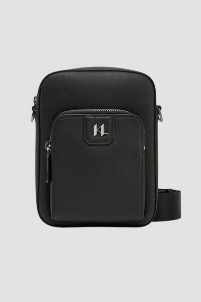 KARL LAGERFELD Saszetka męska skórzana z logo. Czarne torby na ramię KARL LAGERFELD, z aplikacjami, ze skóry, zdobione, bez dodatków. W wyprzedaży za 869.99 zł.