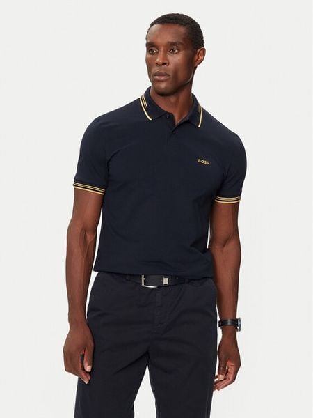 Boss Polo Paul 50506193 Granatowy Slim Fit. Niebieskie koszulki polo Boss, m, bez wzorów, z bawełny, bez kołnierzyka, bez ramiączek. Za 479.99 zł.