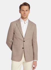 PAKO LORENTE - Brązowa marynarka z dzianiny. Brązowe garnitury Pako Lorente, na co dzień, bez wzorów, z bawełny. Za 799.99 zł.