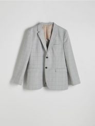 Marynarka slim fit w kratę - jasnoszary. Szare garnitury Reserved, bez wzorów, z tkaniny. Za 359.99 zł.