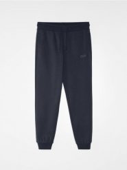Spodnie jogger z bawełną i haftowanym napisem - granatowy. Niebieskie joggery i bojówki Sinsay, l, bez wzorów, z bawełny, sportowe. Za 49.99 zł.
