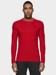 4F Longsleeve slim gładki męski S. Czerwone bluzki z długim rękawem 4F, m, bez wzorów, z dzianiny, bez kołnierzyka, bez ramiączek. W wyprzedaży za 19.99 zł.