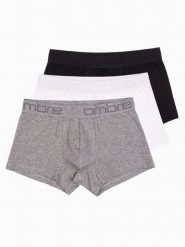 Bokserki męskie bawełniane z logowaniem - 3-pak mix V2 OM-UNBO-0105 - XXL. Szare bokserki Ombre Clothing, l, bez wzorów, z bawełny. W wyprzedaży za 39.99 zł.