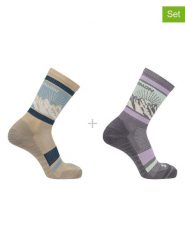 SALOMON Skarpety funkcyjne (2 pary) "Out Alps Crew" w kolorze szaro-beżowym rozmiar: 42-44. Brązowe skarpety Salomon, bez wzorów, prążkowane. Za 43.57 zł.