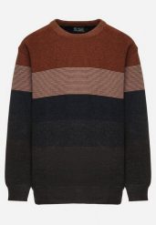 Brązowo-Granatowy Sweter z Wełną w Paski Ettarine. Brązowe swetry nierozpinane Born2be, na zimę, m, bez wzorów, z wełny, bez kołnierzyka, bez ramiączek. W wyprzedaży za 84.99 zł.