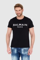 BALMAIN Czarny t-shirt męski ze srebrnym logo. Czarne t-shirty Balmain, l, bez wzorów, bez kołnierzyka, bez ramiączek. W wyprzedaży za 1,299.99 zł.