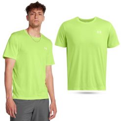 Koszulka fitness męska Under Armour t-shirt sportowy z krótkim rękawem. Zielone t-shirty sportowe Under Armour, bez wzorów, bez ramiączek, na fitness i siłownię. Za 119.99 zł.
