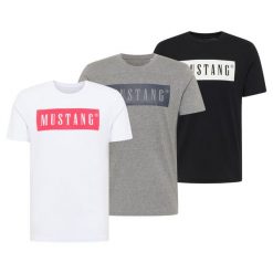 3PAK MUSTANG STYLE ALEX C LOGO TEE MĘSKI T-SHIRT KOSZULKI NADRUK CZARNY BIAŁY SZARY 1013223. Białe t-shirty Mustang, m, bez wzorów, bez kołnierzyka, bez ramiączek. Za 219.99 zł.