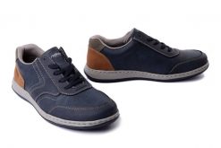 RIEKER 17304-14 blue, półbuty męskie. Niebieskie eleganckie półbuty Rieker, bez wzorów, bez obcasa, bez zapięcia. Za 279.92 zł.