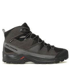 Trekkingi Salomon. Czarne botki sznurowane Salomon, bez wzorów, z gore-texu, bez obcasa, bez zapięcia. Za 729.99 zł.