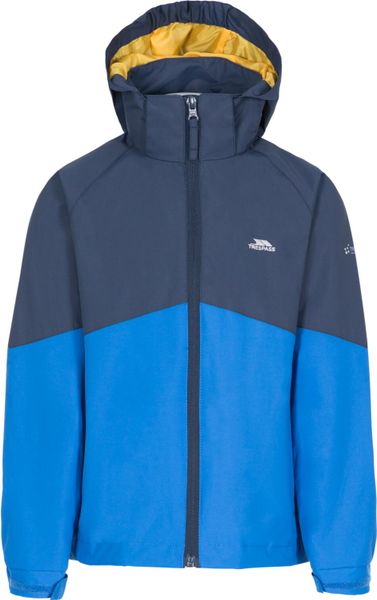 2058 Kurtka przeciwdeszczowa colour-block, zdejmowany kaptur. Niebieskie kurtki Trespass, m, bez wzorów, z materiału. Za 244.99 zł.