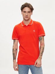 Calvin Klein Jeans Polo J30J315603 Czerwony Slim Fit. Czerwone koszulki polo Calvin Klein Jeans, l, bez wzorów, z bawełny, bez kołnierzyka, bez ramiączek. Za 329.99 zł.