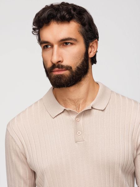 Koszulka męska polo z wiskozą SLIM FIT w pionowy prążek – beżowa V2 - Rozmiar: XXL. Brązowe koszulki polo sportowe Ombre Clothing, m, bez wzorów, z dzianiny, bez kołnierzyka, bez ramiączek. W wyprzedaży za 73.50 zł.