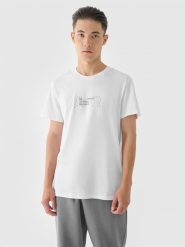 4F T-shirt regular z nadrukiem męski - biały XXL. Białe t-shirty 4F, m, bez wzorów, z bawełny, bez kołnierzyka, bez ramiączek. W wyprzedaży za 29.99 zł.