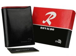 Portfel czarny z czerwonym elementem Ronaldo N4-VT BLACK-RED. Czarne portfele RONALDO, bez wzorów, ze skóry. Za 65.99 zł.