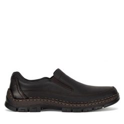 Półbuty Rieker. Brązowe eleganckie półbuty Rieker, bez wzorów, bez obcasa, bez zapięcia. Za 419.99 zł.