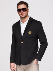 Męska klasyczna marynarka slim fit ze złotymi guzikami i emblematem Heritage - czarna V2 - Rozmiar: XXL. Czarne garnitury Ombre Clothing, na co dzień, m, z aplikacjami, z bawełny, casualowe. W wyprzedaży za 419.99 zł.