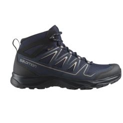 Buty trekkingowe męskie Salomon Onis Mid Gore-Tex. Niebieskie buty sportowe casual Salomon, bez wzorów, z gore-texu, bez zapięcia. W wyprzedaży za 419.00 zł.