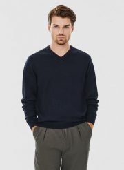 PAKO LORENTE – Granatowy męski sweter w serek. Niebieskie swetry nierozpinane Pako Lorente, na jesień, m, bez wzorów, z wełny, bez kołnierzyka, bez ramiączek. Za 99.99 zł.