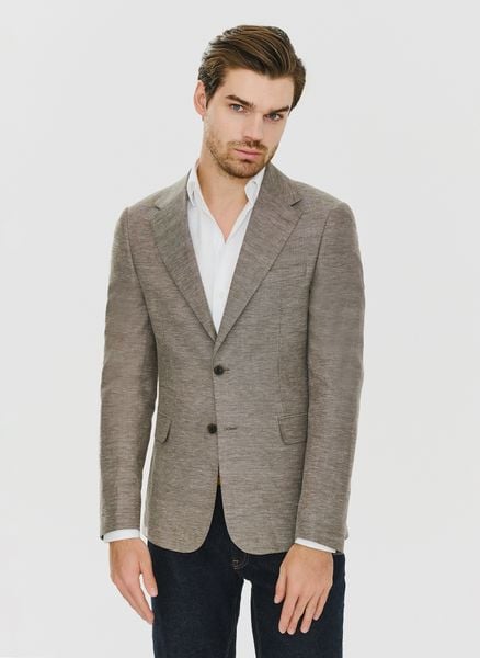 PAKO LORENTE – Brązowa marynarka z lnem. Brązowe garnitury Pako Lorente, na co dzień, m, bez wzorów, z jeansu, casualowe. Za 329.99 zł.