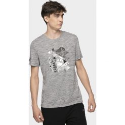 T-shirt męski TSM007 - średni szary melanż. Szare t-shirty 4F, m, bez wzorów, bez kołnierzyka, bez ramiączek. W wyprzedaży za 49.99 zł.