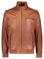 Bugatti Skórzana kurtka w kolorze jasnobrązowym rozmiar: 52. Brązowe kurtki Bugatti, bez wzorów, ze skóry, bez kaptura. Za 575.06 zł.