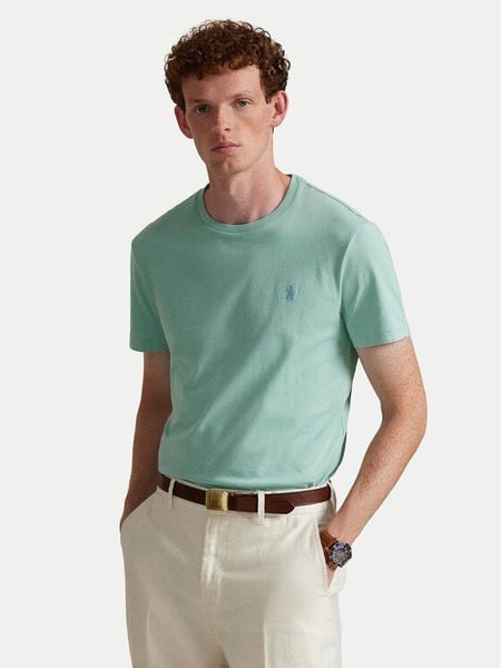 Polo Ralph Lauren T-Shirt 710671438507 Zielony Custom Slim Fit. Zielone koszulki polo Polo Ralph Lauren, m, bez wzorów, z bawełny, bez kołnierzyka, bez ramiączek. Za 256.99 zł.