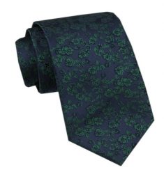 Elegancki Krawat Męski - Alties - Granat z Zielonym Motywem Kwiatowym. Niebieskie krawaty i muchy Alties, bez wzorów, z tkaniny. Za 49.00 zł.