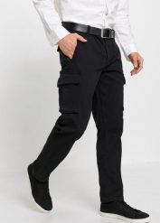 Spodnie bojówki Regular Fit z czystej bawełny, Straight. Czarne joggery i bojówki bonprix, m, bez wzorów, z bawełny, sportowe. Za 169.99 zł.