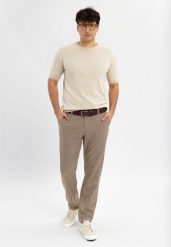 Materiałowe spodnie R-MARSHALL. Brązowe eleganckie spodnie Volcano, na co dzień, m, z bawełny, klasyczne. Za 179.99 zł.