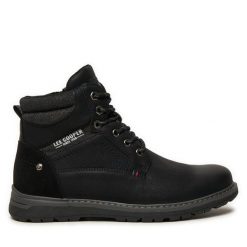 Trzewiki Lee Cooper. Czarne botki sznurowane Lee Cooper, bez wzorów, bez obcasa, bez zapięcia. Za 119.99 zł.