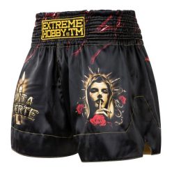 Spodenki Muay Thai męskie EXTREME HOBBY SANTA MUERTE. Czarne szorty EXTREME HOBBY, m, bez wzorów, z poliesteru, sportowe. Za 209.00 zł.