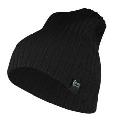Czapka Czarna Jesienno-Zimowa, Beanie, Krasnal, Rozciągliwa, w Prążki. Czarne czapki zimowe Jarek, bez wzorów, ze splotem. Za 35.00 zł.