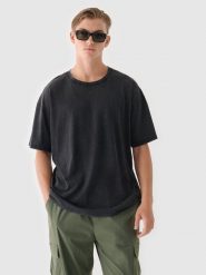 4F T-shirt z efektem acid wash męski - czarny S. Czarne t-shirty 4F, m, bez wzorów, z bawełny, bez kołnierzyka, bez ramiączek. W wyprzedaży za 39.99 zł.