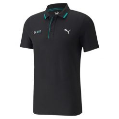 Koszulka polo sportowa męska Puma MAPF1 z krótkim rękawem. Czarne koszulki polo Puma, m, bez wzorów, bez kołnierzyka, bez ramiączek. Za 168.99 zł.