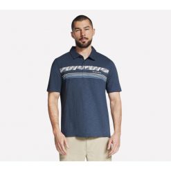 Męska koszulka polo Skechers. Niebieskie koszulki polo Skechers, m, bez wzorów, bez kołnierzyka, bez ramiączek. Za 132.99 zł.