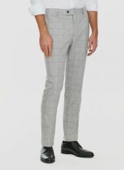 PAKO LORENTE – Szare garniturowe spodnie męskie w kratę. Szare eleganckie spodnie Pako Lorente, do pracy, m, z elastanu, biznesowe. Za 249.99 zł.