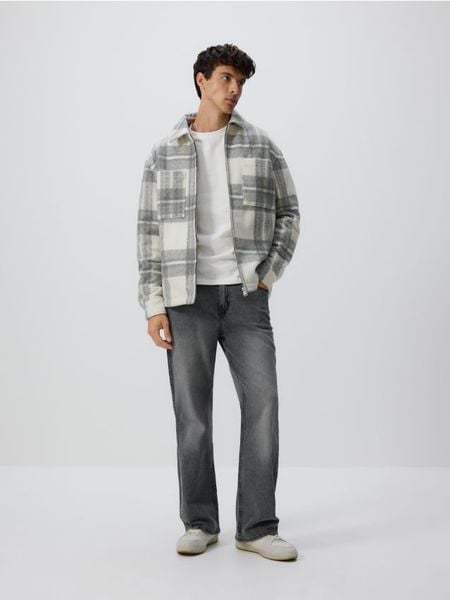 Kurtka koszulowa w kratę - jasnoszary. Szare kurtki Reserved, l, bez wzorów, z dzianiny, bez kaptura. W wyprzedaży za 159.99 zł.