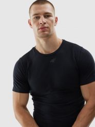 4F Koszulka treningowa bezszwowa męska - szara S/M. Szare t-shirty 4F, m, bez wzorów, z dzianiny, bez kołnierzyka, bez ramiączek. W wyprzedaży za 59.99 zł.