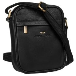 Skórzana, miejska torba męska na ramię - Peterson. Czarne torby na ramię Peterson, bez wzorów, z materiału, na ramię, małe, bez dodatków. Za 145.99 zł.