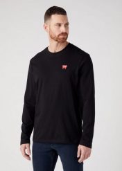 WRANGLER SIGN OFF TEE MĘSKA KOSZULKA Z DŁUGIM RĘKAWEM LONGSLEEVE BLACK 112341137 W70K011936. Czarne bluzki z długim rękawem Wrangler, m, bez wzorów, bez kołnierzyka, bez ramiączek. Za 119.99 zł.