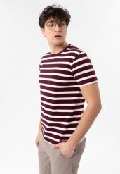 T-shirt w paski TM-HARALD. Czerwone t-shirty Volcano, m, bez wzorów, z bawełny, bez kołnierzyka, bez ramiączek. Za 79.99 zł.