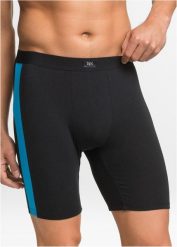 Długie bokserki o dopasowanym kroju z bawełną (2 pary). Czarne bokserki bonprix, m, bez wzorów, z bawełny. Za 62.99 zł.