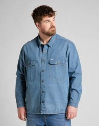 MĘSKA KOSZULA JEANSOWA LEE WORKWEAR OVERSHIRT GREY BALA L68DMMOJ 112117098. Szare koszule Lee, l, bez wzorów, z jeansu, bez kołnierzyka, bez ramiączek. Za 159.99 zł.