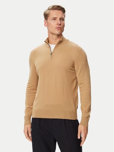 BOSS Sweter H-Ebenji 50565499 Beżowy Regular Fit. Brązowe swetry rozpinane Boss, m, bez wzorów, z wełny, bez kołnierzyka, bez ramiączek. Za 749.99 zł.