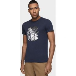 T-shirt męski TSM007 - ciemny granat melanż. T-shirty 4F, m, bez wzorów, bez kołnierzyka, bez ramiączek. W wyprzedaży za 49.99 zł.